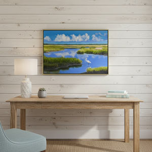 Cultural style: Coastal Casual; Motif: Reclaimed Wood; Scene setting: Home Office,Depth of field: moderate depth of field (~50%).